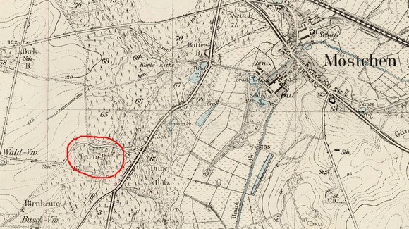 Wieża w Mostkach na mapie z 1938